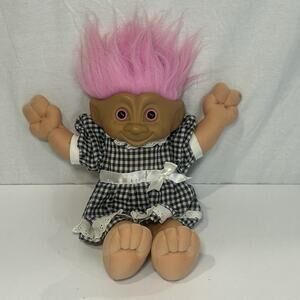 Vintage 1991 Treasure Troll Teen 14" Plush Doll Pink Hair Purple Wishstone Dress